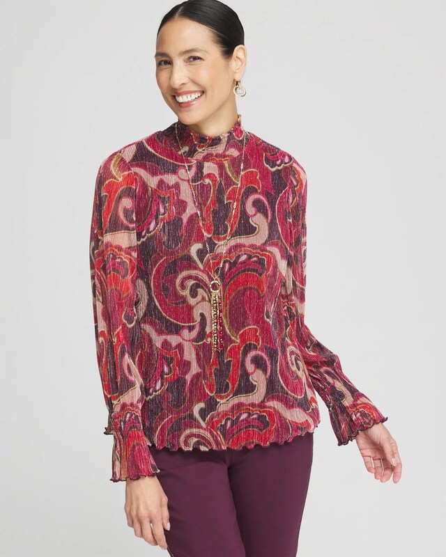 Crinkle Shine Mock-Neck Top - image 1